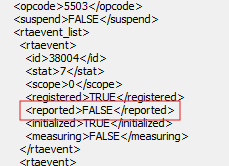 RTA event status showing Reported = FALSE